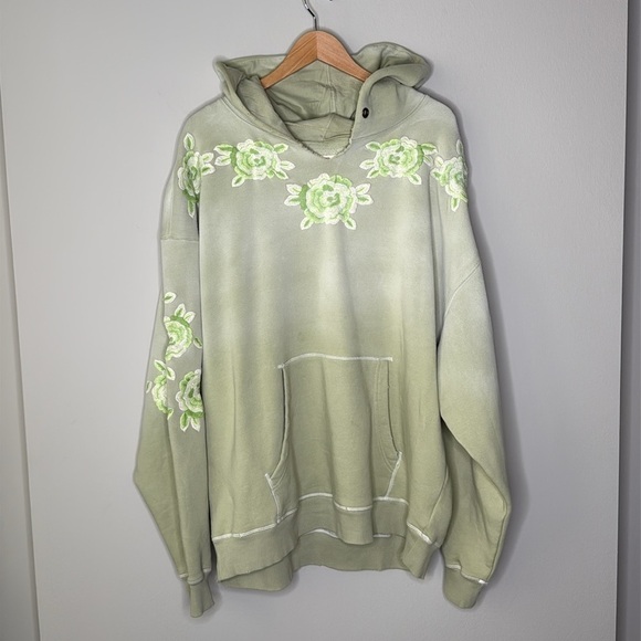 We The Free Tops - Free People We The Free Ombre Embroidered Oversized Hoodie in Green SIze Large